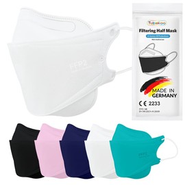 TubeRoo FFP2 Mask White Fish Shape, Pack of 20 Masks from Germany, Made in Germany, Soft Ear Loop Bands, Respirator Mask, Mouth Guard