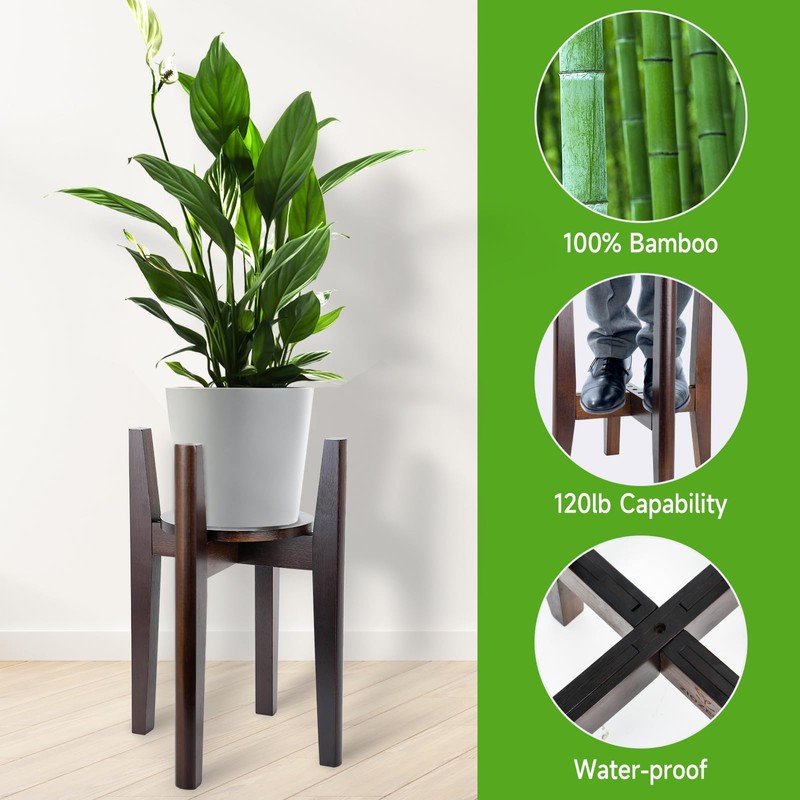 2 Packs Adjustable Plant Stand with Tray,Indoor Wood Plant Stand