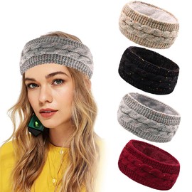 Pack of 4 Hair Bands for Women, Winter Headbands, Knitted Girls Headband with Lining, Plus Velvet Headbands, Winter Earmuffs (Set-D)