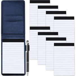 Marte Vanci Mini Pocket Notebook A7 Notepad Holder Memo Pad with 50 Sheets Set with 8 Pcs 60 Lined Refill Paper Small PU Leather Notebook Notepads with Pen for Quick Notes To Do Lists Blue