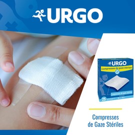 Urgo - Sterile Gas Compresses - Absorption - Box of 25 Bags of 2 Dressings - 10cm x 10cm