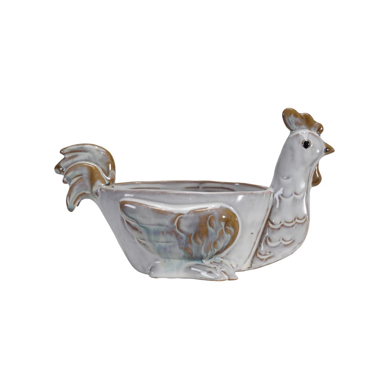 Creative Co-Op Stoneware Chicken Shaped Sponge Holder/Soap Dish with Reactive