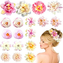 18 PCS Flower Hair Clips Rose Hair Accessories Boho Floral Barrettes for Girls Bride Wedding (Pink Purple)