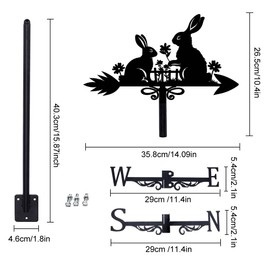 SUPERDANT Rabbit Weathervane Rabbit Weather Vanes for Roof Mount Animal Metal Weathervane for Garden Wind Vanes Wind Direction Indicators for Sheds Roof Yard Outdoor Patio Decoration