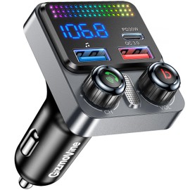 GizmoVine 48W Bluetooth Vehicle Adapter, Bluetooth 5.4 FM Transmitter, 3 Charging Ports [PD 30W & QC3.0 18W], Wireless Radio & Music, Deep Bass, Coloured Neon Lights, Hands-Free Calls, Voice Assistant