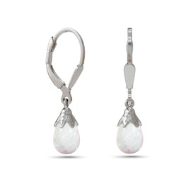 White Opal Earrings in 925 Sterling Silver - 28mm Length with 7x10mm Pear Leverback Teardrop White Opal Earrings for Women Sterling Silver - Perfect for Gifting and Everyday Wear