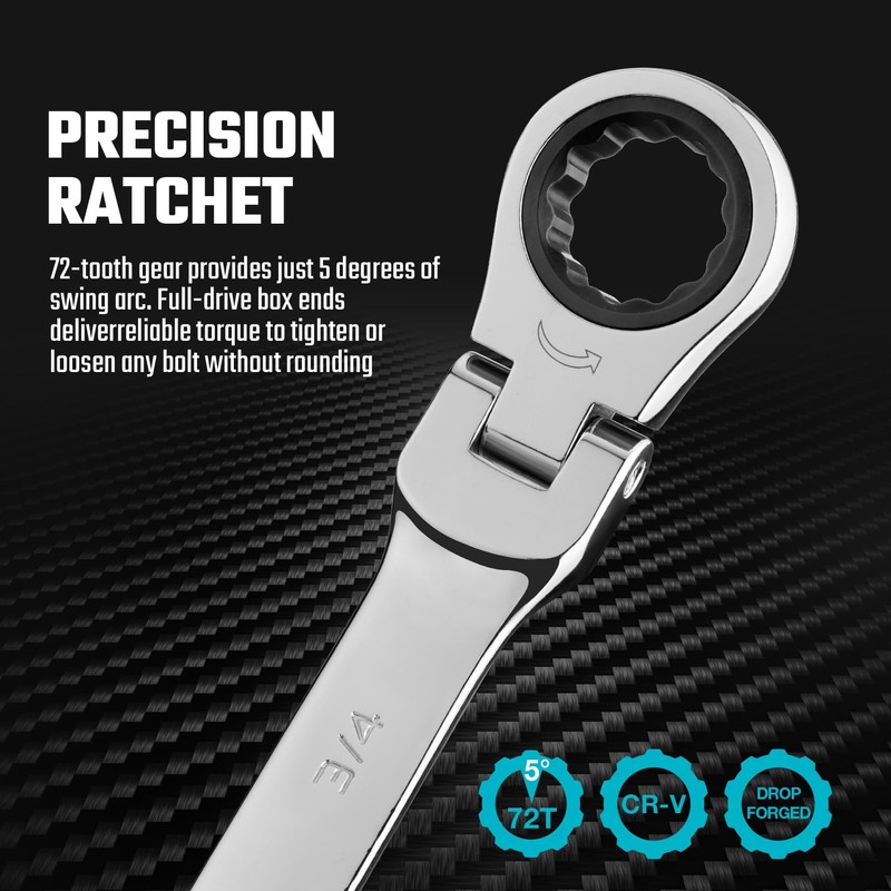 DURATECH 9-Piece Flex-Head Ratcheting Wrench Set, Combination Wrench Sets, 72
