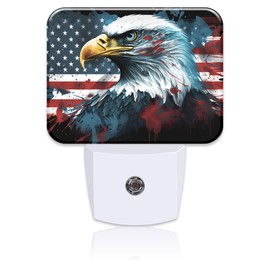 Uiaoiais American Flag and Bald Eagle Night Light for Kids, USA Flag LED Night Light Plug into Wall with Dusk to Dawn Sensor for Girls Boys Women Men Bedroom, Hallway, Kitchen, Bathroom, Stairs Decor