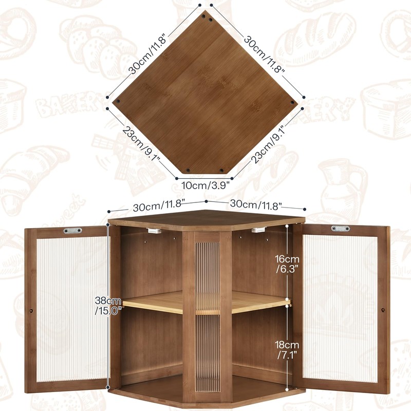 Bread Box, Bamboo Bread Box for Kitchen Countertop, 2-Tier Corner