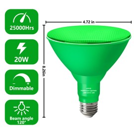 LOXYEE PAR38 Flood Green Light Bulbs,4 Pack Dimmable,E26 Base Green Flood Light Outoor(20W Replace to 200W),Halloween Light Bulb for Outside,Christmas,Holiday Lighting