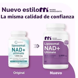 Micro Ingredients Liposomal NAD+ Ultimate Complex 1,000 mg | 60 cápsulas vegetales | Fórmula NMN Pathway | 10 en 1 con resveratrol, glutatión y astaxa