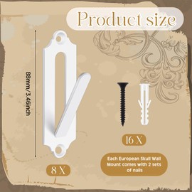 LEIFIDE 8 Pcs White European Mount Skull Hanger Metal European Skull Wall Mount Hunting Deer Skull Mount Antler Hooker for Deer Antelope Small Game Animals Deer Hanger Bracket Complete with Screws