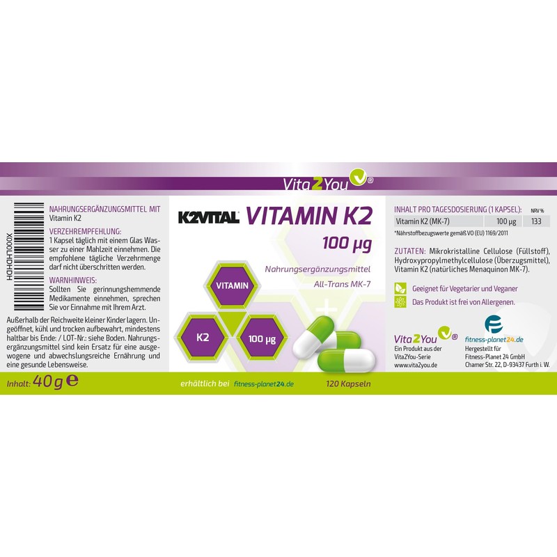 Vitamin K2 100µg – 120 Capsules – Natural Menaq Uinon