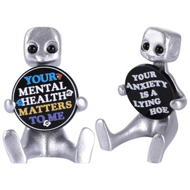 Xuanpax Adorable Tiny Desk Robot Your Anxiety is A Lying H*E Resin Art Toy & Your Mental Health Matters to Me Desktop Ornament for Anxiety Relief, Ideal Office Desk Decoration & Party Supplies