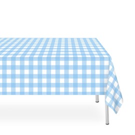LIKAJON 2 Pack Blue and White Checkered Tablecloth, Blue Plastic Table Cloths for Parties Disposable, 54 x 108 inch Waterproof Blue Gingham Camping Tablecloth for Birthday, Party, Picnic, School