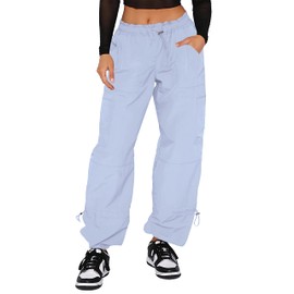 DISCIPBUSH Cargo Pants Women Baggy - Parachute Pants for Women, Rave Y2K Festival Outfits Dust Blue XL