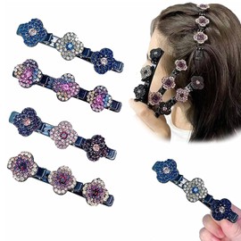 Pack of 4 Hummingbird Crystal Flower Hair Clips, Four Leaf Clover Hair Clips, Women's Sparkling Crystal Braided Hair Clip, Flower, Double Layer Mini Hair Accessories for Women and Girls