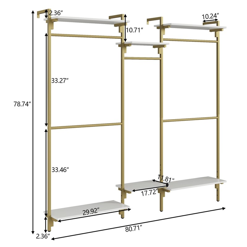 Auromie Gold Wall Mounted Clothing Rack with 5 Hanging Rods,