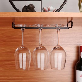 DAPJU 10 Inch Black Wine Glass Rack Under Cabinet Stemware Holder Glass Storage Hanger Organizer for RV Cabinet Kitchen Bar (2 Pack)