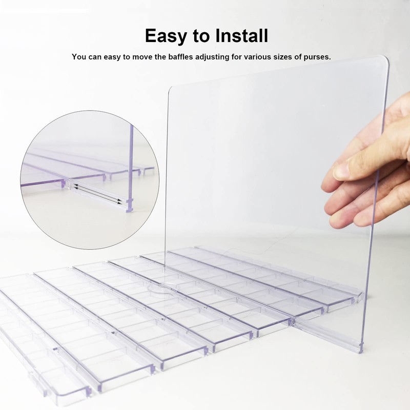 PHOJEWI Purse Organizer for Closet, Adjustable Clear Shelf Dividers for