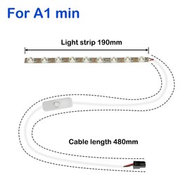 3D Printer LED Light Strip 6500K High Brightness Fill Light Kit with 190mm (7.5 inch) Light Strip and 480mm (18.9 inch) Cable, 24V Light Strip is Easy to Install, Suitable for Bambu Lab A1 Mini