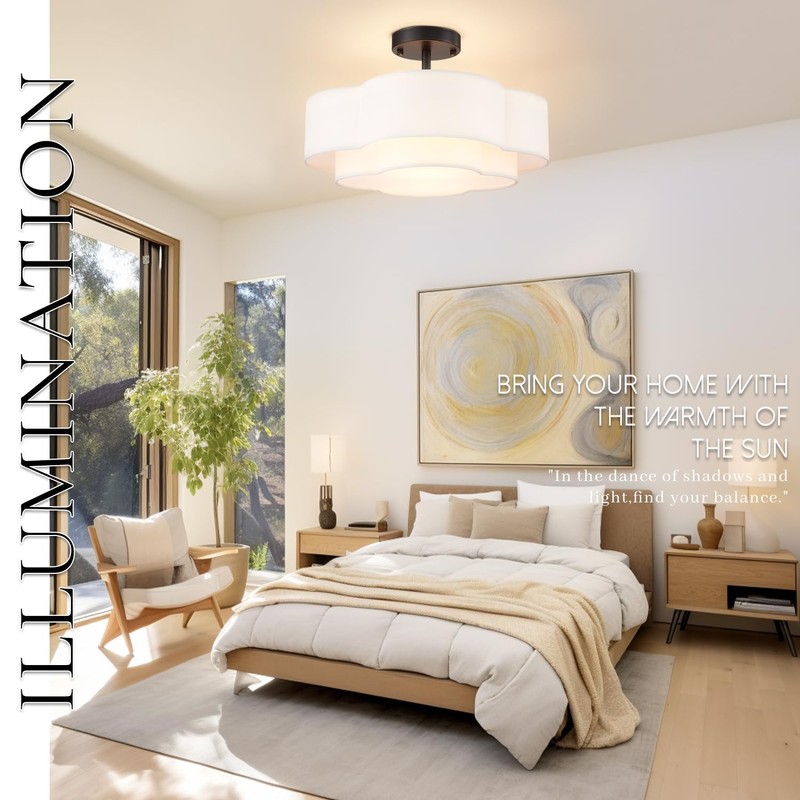 Hamilyeah Scalloped Ceiling Light Fixture with Fabric Shade, 16 inch