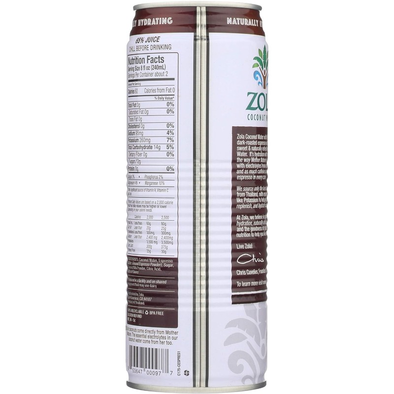 Zola, Water Coconut With Espresso, 17.5 Fl Oz
