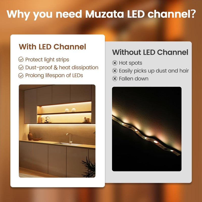 Muzata 6Pack 3.3FT/1M V Shape LED Channel Silver Aluminum LED