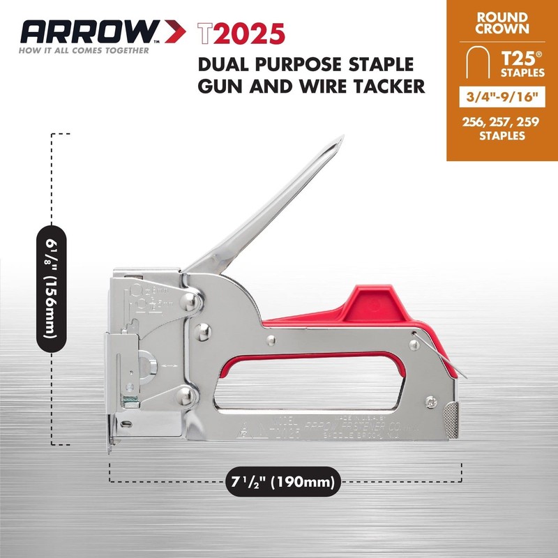 Arrow T2025 2-In-1 Staple Gun and Wire Tacker for Upholstery,