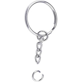 Juego de 100 Piezas Llaveros con Cadena, Llaveros de Metal, Con 100 Anillos Abiertos, Aros Para Llavero, Herraje, Argolla 5.5 Cm x 2.5 Cm.