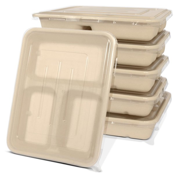 Celel 3 Compartment Paper Bowls with Lids, Disposable Bento Box