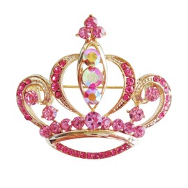 Navachi 18k Gold Plated Pink Crystal Royal Crown Az7155b Brooch Pin