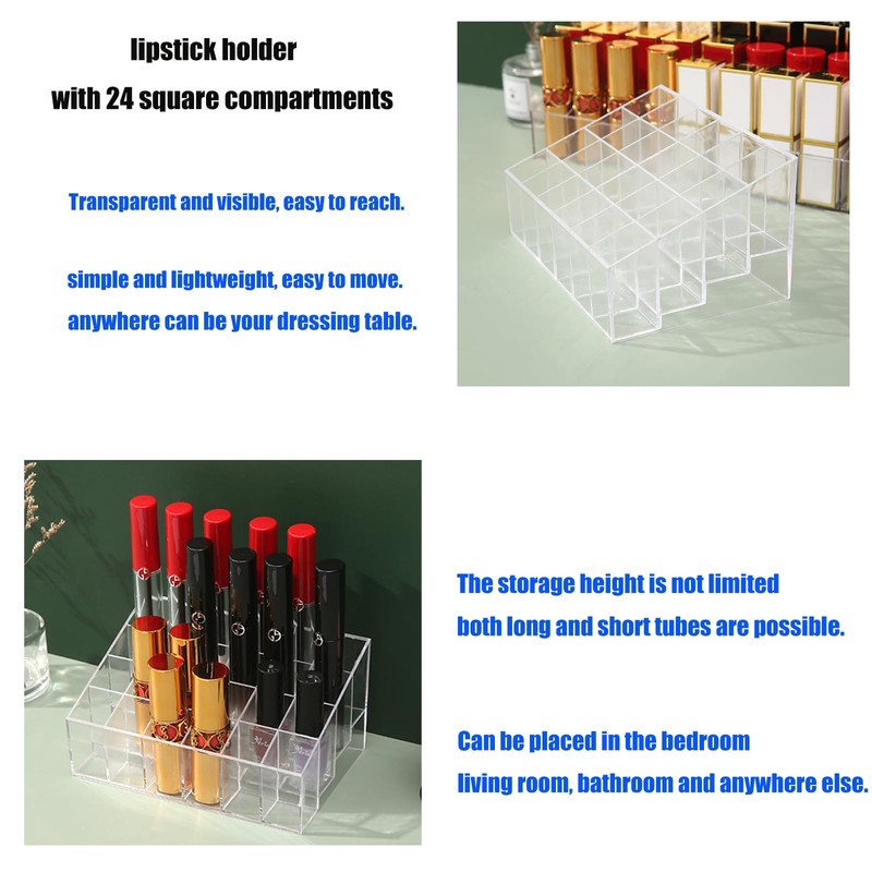 PeiDog Lipstick Holder, 24 Spaces Clear Acrylic Lipstick Organizer Cosmetic
