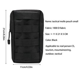 2 Pcs Tactical Molle Pouches Black Waterproof Portable Small Military Waist Pack Multifunctional Phone Pouch Vest Admin Pouch for Outdoor Hiking Hunting Camping Trekking Cycling Tactical Military