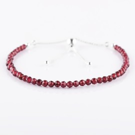 Natural Garnet Gemstone Beads Bolo Bracelet, Adjustable Slider Box Chain, Energy Stones, Chakra Healing Crystals, Silver Plated, Gift for Women, Birthstone, Gemstones Jewelry,10 inch