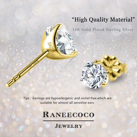 "STUNNING FLAME" 14K Gold Post & Sterling Silver Round Cut Cubic-Zirconia Stud Earrings | Hypoallergenic & Nickle Free Jewelry (yellow-gold-and-sterling-silver,0.9)