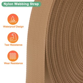 M METERXITY Flat Nylon Webbing Strap 1 Inch Wide 10 Yards Strong Nylon Strapping Upholstery Backpack Straps for Bags/Luggage/Cargo/Repairing/Indoor Outdoor [Light Brown, 1.1mm Thk]