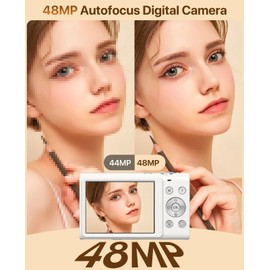 Digital Camera, 4K Vlogging Camera for YouTube Autofocus Cameras for Photography with 16X Digital Zoom, 48MP Compact Point and Shoot Digital Camera for Teens Adult with 32GB SD Card, 2 Batteries-White