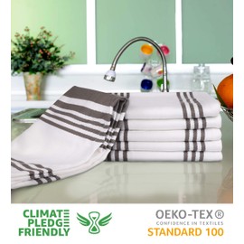 Urban Villa Kitchen Towels 100% Cotton Dish Towels for Kitchen (Set of 3) 20”x30” Dish Cloths Highly Absorbent Kitchen Linen Set with Hanging Loop Perfect for Drying Dishes Cleaning Towels-Grey White