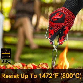 TOUBIK Oven Gloves, BBQ Gloves 1472℉ Extreme Heat Resistant, Grilling Gloves Silicone Non-Slip Oven Mitts, Kitchen Gloves for BBQ, Grilling, Cooking, Baking-1 Pair(Red, Long)