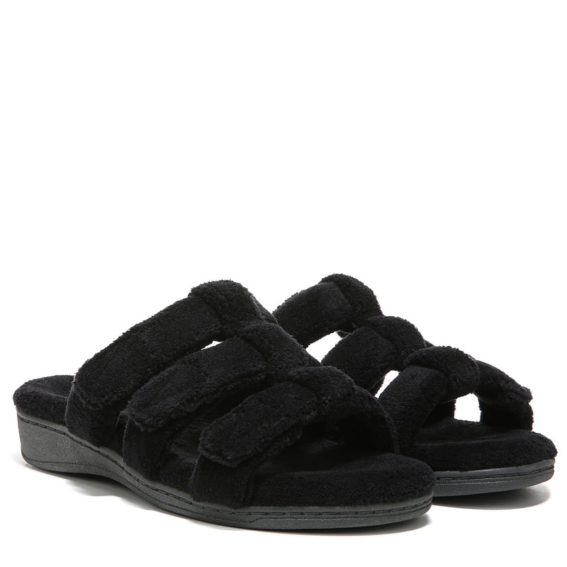 Vionic Adjustable Open-toe Slipper With Orthotic Arch Support Black -