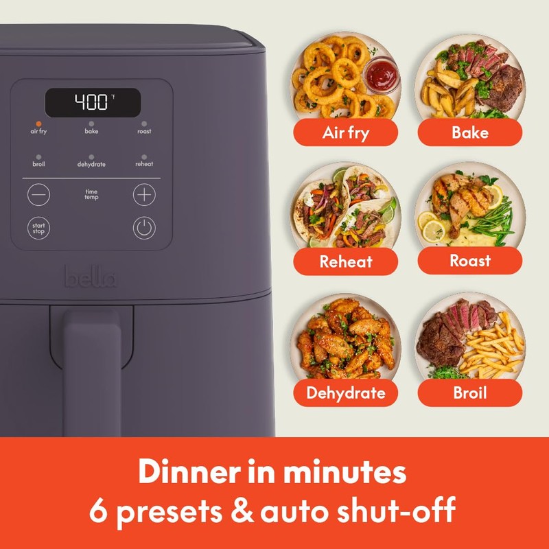 bella 4Qt Slim Air Fryer, Fits-anywhere™ Kitchenware, EverGood™ Ceramic Nonstick