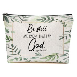 Watercolor Leaves Makeup Bag for Women, Bible Verse Portable Travel Organizer Toiletry Cosmetic Bag with Zipper, Roomy Makeup Bags Skincare Pouch Travel Accessories, Christian Gifts