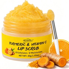 Turmeric Lip Scrub for Dark Lips Vitamin C Lip Scrubber Exfoliator Hydrating Moisturizing Exfoliating Lip Care for Dry Chapped Lips to Remove Dead Skin Smooth Dry Lines with Brush