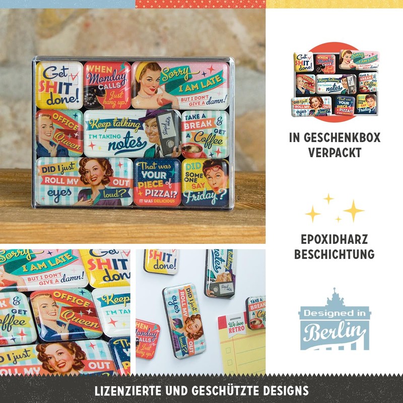 Nostalgic-Art Retro Fridge Magnets, 9 Pieces, Office Fun - Gift