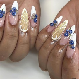 RikView French Tips Nails Almond Press on Nails Medium Acrylic Nails White Nails Glossy Full Cover Nails for Women 24 PCs/Set