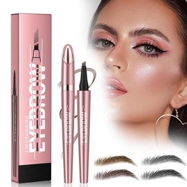 Eyebrow Pencil,Microblading Eyebrow Pencil with 4 Micro-Fork Tips, Long-Lasting Brow, Waterproof, Smudgeproof Brow Pen Easy Creation of Natural Looking Defined Eyebrows for Men Women (Black)