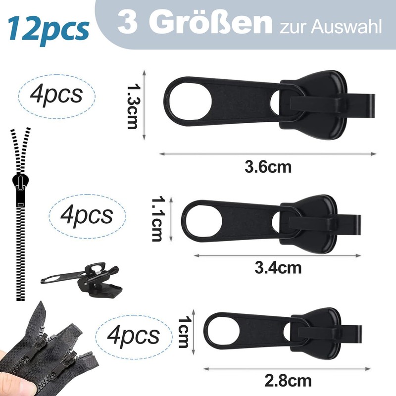 Zip Repair Kit, 12 Pieces Zip Slider Replacement, Removable Zip