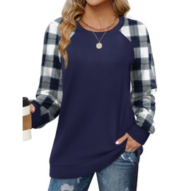 Saloogoe Long Sleeve Tops for Women Going Out Fashion Sweatshirts Loose Fitting Navy Blue L