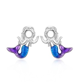 Mermaid Earrings 925 Sterling Silver Mermaid Stud Earrings Hypoallergenic Mermaid Jewellery for Women Girls Children, Sterling Silver, No Gemstone